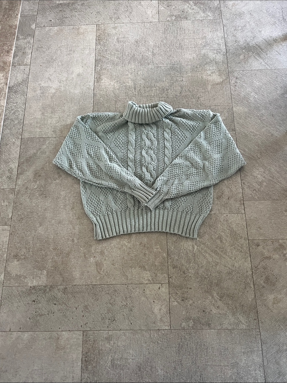 Textured Cable Turtleneck Sweater in Light Sage